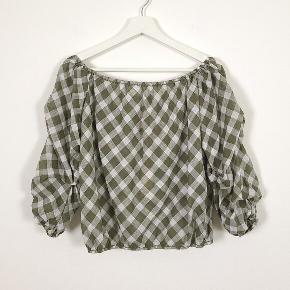 Max Studio London Green Checker Plaid Top - Picture 1 of 12
